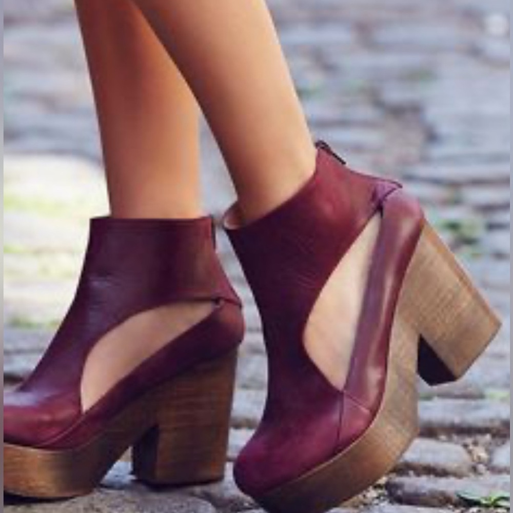 Free People Red Wine Ankle Booties with Chunky Heel